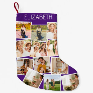 Christmas Photo Collage Customizable Name Purple Small Christmas Stocking