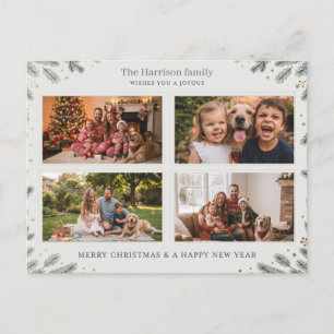 Christmas Photo Collage Design With Pine Branches Postcard