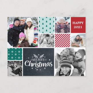 Christmas photo collage greeting red green postcard