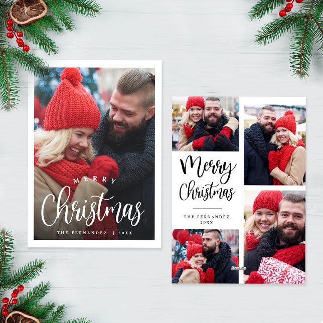 Christmas Photo Collage Modern Script Carte de vac (Créateur téléchargé)
