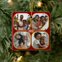 Christmas Photo Collage Monogram Gold Red 