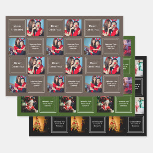 Christmas Photo Collage Personalized Template Wrapping Paper Sheet