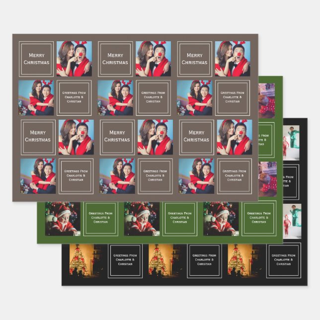 Christmas Photo Collage Personalized Template Wrapping Paper Sheet (Set)