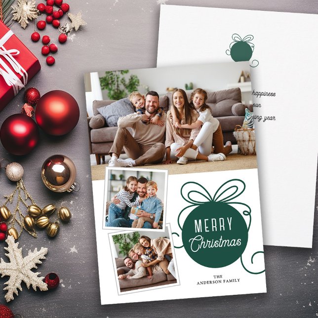 Christmas Photo Collage Tree Ornament Green Holiday Card (Creator Uploaded)