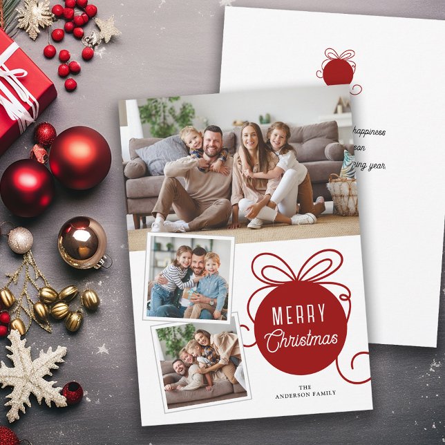 Christmas Photo Collage Tree Ornament Red Holiday Card (Creator Uploaded)