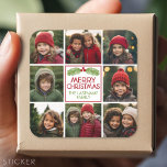 Christmas Photo Collage with Rustic Pine Square Sticker<br><div class="desc">Use 8 square instagram pictures to make a unique and trendy merry holiday memento. If you need to move anything around, click on the customize button to make changes.</div>
