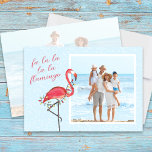 Christmas Photo Cute Beach Pink Tropical Flamingo  Holiday Card<br><div class="desc">This design features a Christmas holiday photo cute lights photo card, with a whimsical fun festive blue pink, a stylish calligraphy script typography, a beach tropical vacation pink flamingo theme, with a unique watercolor blue creative cute, a two 2 landscape vertical photo, a family picture simple template, a Christmas holiday...</div>
