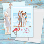 Christmas Photo Cute Beach Pink Tropical Flamingo  Holiday Card<br><div class="desc">This design features a Christmas holiday photo cute lights photo card, with a whimsical fun festive blue pink, a stylish calligraphy script typography, a beach tropical vacation pink flamingo theme, with a unique watercolor blue creative cute, a two 2 portrait vertical photo, a family picture simple template, a Christmas holiday...</div>