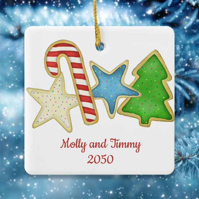 Christmas Photo Cute Colourful Whimsical Cookie  Ceramic Ornament (Christmas whimsical cute cookie cutout photo Christmas tree ornament. )