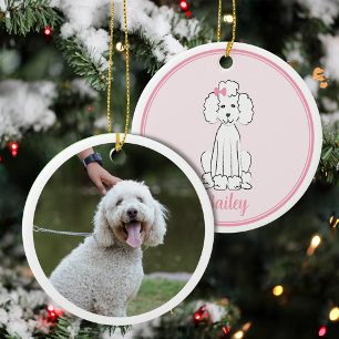 Christmas Photo Cute Puppy Dog White Poodle  Ceramic Ornament