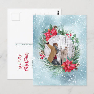 Christmas photo family floral wreath postcard