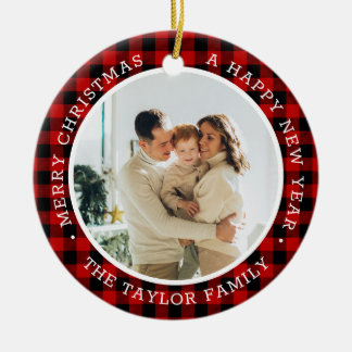 Christmas Photo family red Ceramic Ornament