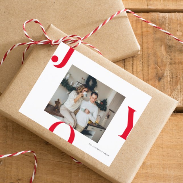 Christmas Photo Family | Red Joy Postcard (Creator Uploaded)