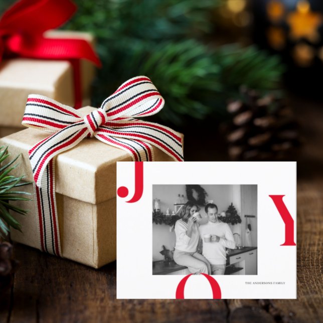 Christmas Photo Family | Red Joy Postcard (Creator Uploaded)