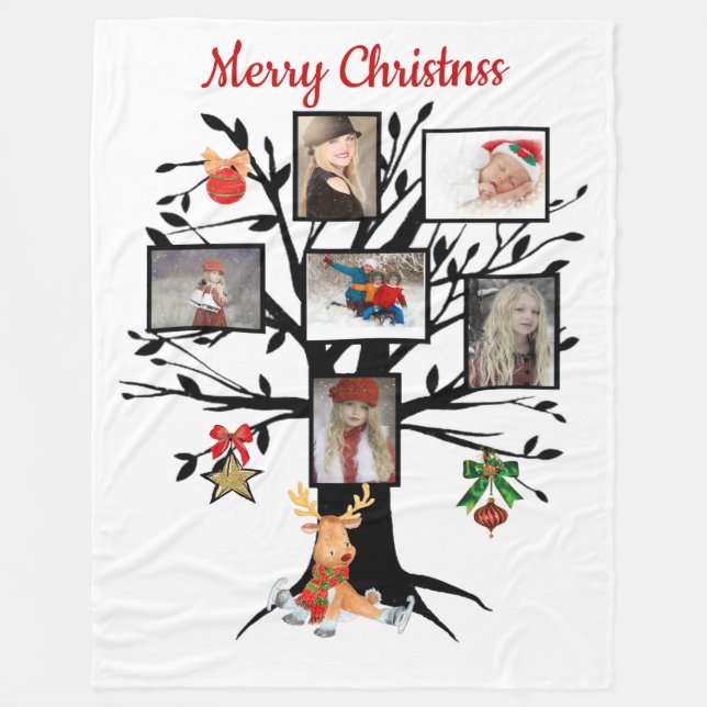 Christmas Photo Family Tree Fleece Blanket (Front)