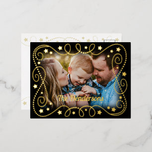 Christmas Photo Foil Border Of Stars And Dots Foil Holiday Postcard