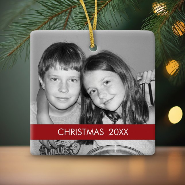 Christmas Photo Frame - Modern Ceramic Ornament (Personalized Photo Ornament - Christmas Keepsake)
