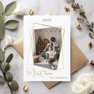 Christmas photo geometric gold modern holiday card