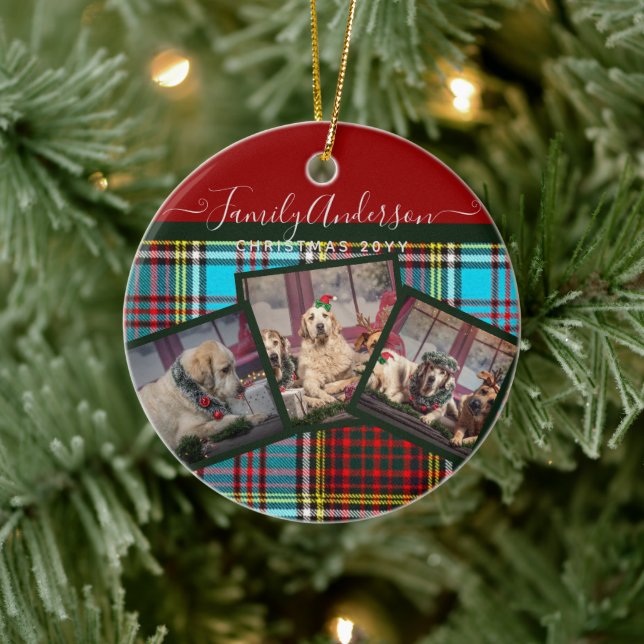 CHRISTMAS PHOTO GIFT - Anderson Tartan Collage Ceramic Ornament (Tree)