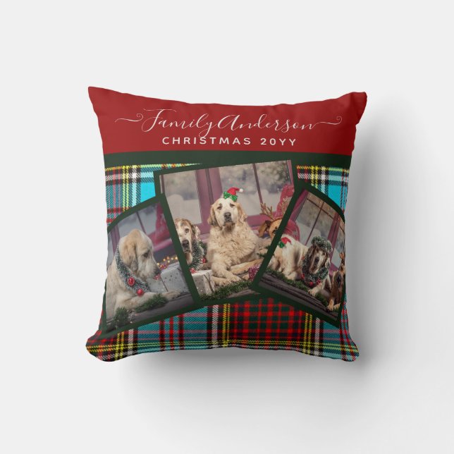 CHRISTMAS PHOTO GIFT - Anderson Tartan Collage Throw Pillow (Front)