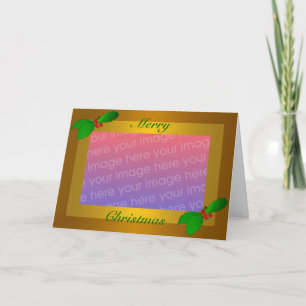 Christmas Photo Greeting Card Gold Trim with Holly