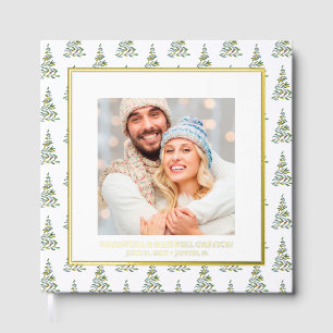 Christmas Photo Guest Book Watercolor Tree Pattern