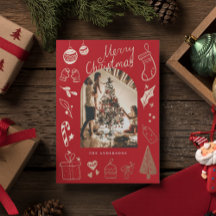 Christmas Photo Hand Drawn Red Holiday Foil Card