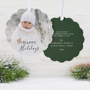 Christmas Photo Happy Holidays Green Ornament Card