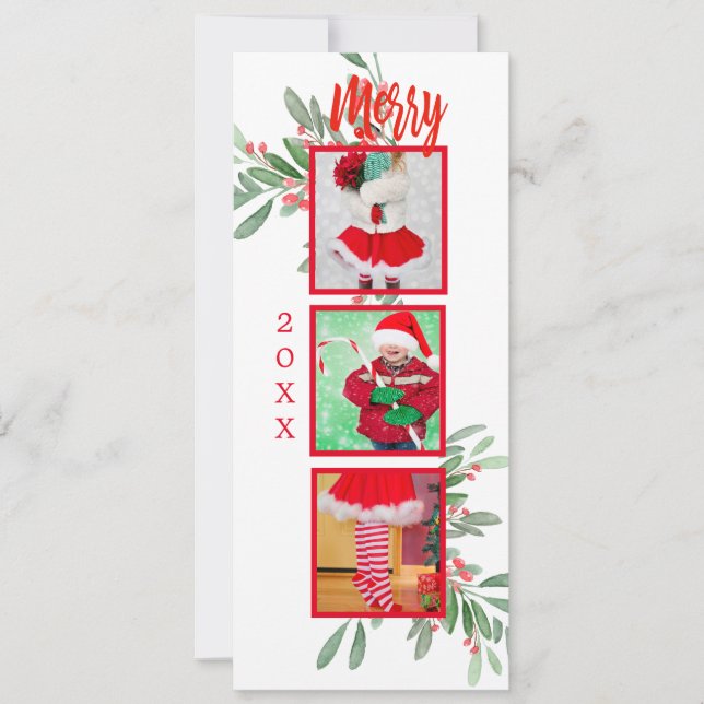 Christmas Photo Holiday Holly Wreath Merry (Front)