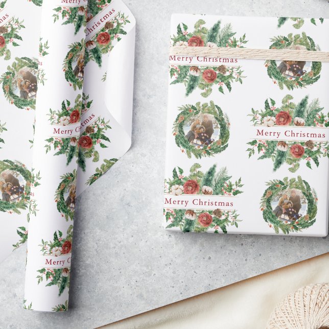 Christmas Photo Holiday Wrapping Paper (Vintage Floral Christmas Photo Holiday Wrapping Paper by Painted Paperie
)