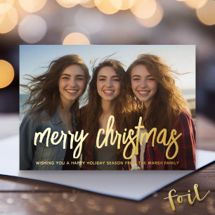 Christmas Photo horizontal Lucky Merry Christmas Foil Holiday Card