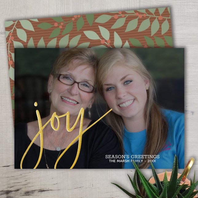Christmas Photo Horizontal Script Gold JOY in Foil Holiday Card (Creator Uploaded)