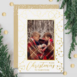 Christmas Photo Light Strand Gold  Foil Holiday Card<br><div class="desc">Glamourous real foil strands of Christmas lights on a white background highlight your favourite photo on these holiday greeting cards. Merry Christmas and your names on the bottom in chic silver,  gold or rose gold real foil. Select High Definition for best photo quality.</div>