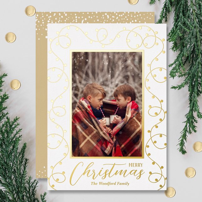 Christmas Photo Light Strand Gold  Foil Holiday Card (Creator Uploaded)