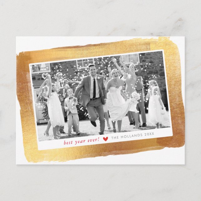 CHRISTMAS photo luxe glam gold brushed frame Holiday Postcard (Front)