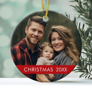 Christmas Photo Modern Minimal with Trendy Red Ceramic Ornament