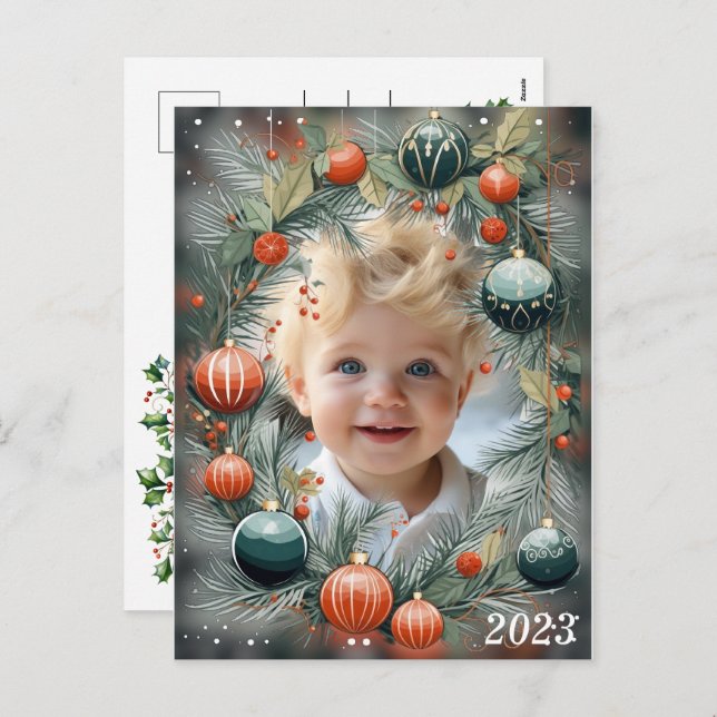Christmas PHOTO Personalized Green Holiday  (Front/Back)