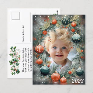 Christmas PHOTO Personalized Green Holiday  Postcard