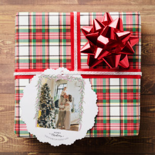 Christmas Photo Pink Bow Coquette Garland Holiday  Ornament Card