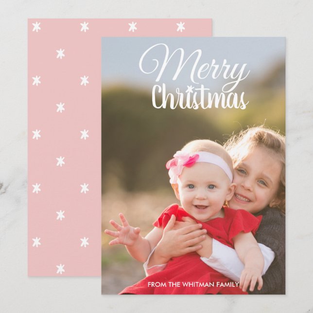 Christmas Photo Pink Pattern Back Card (Front/Back)