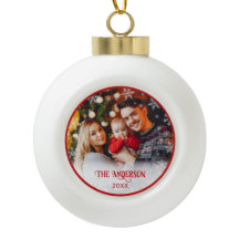 Christmas Photo Red Ceramic Ball Ornament