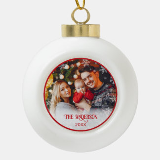 Christmas Photo Red Ceramic Ball Ornament