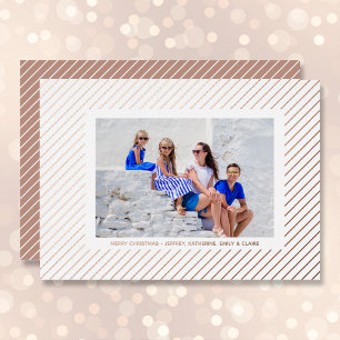 Christmas Photo Rose Gold Pinstripe Foil Holiday Card