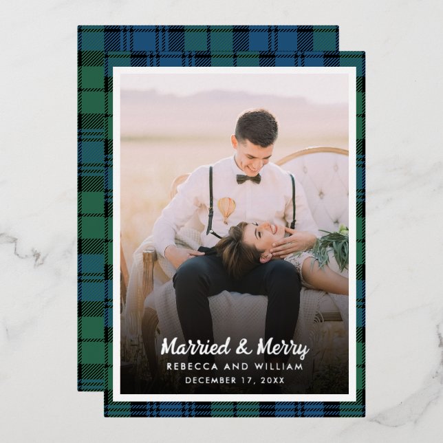 Christmas Photo Rustic Plaid Campbell Tartan Foil Holiday Card (Front/Back)