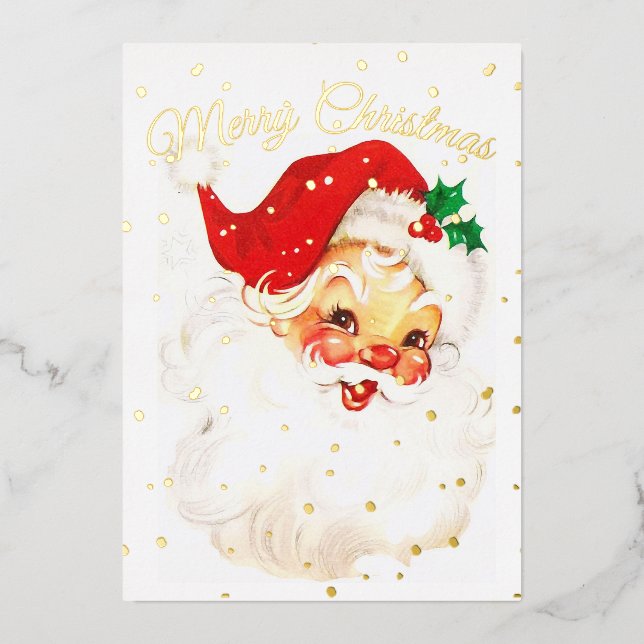 Christmas Photo Santa Merry Gold Holiday Card (Front)