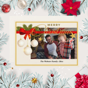 Christmas Photo Season  Pine Holiday Off-white  Card