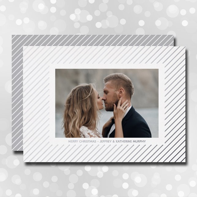 Christmas Photo Silver Pinstripe Foil Holiday Card (Creator Uploaded)