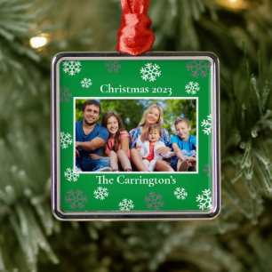 Christmas Photo Snowflakes Name Date Custom Metal  Ornament