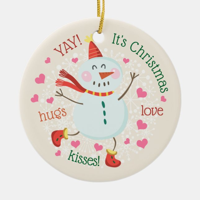 Christmas Photo Snowman Ceramic Ornament (Front)
