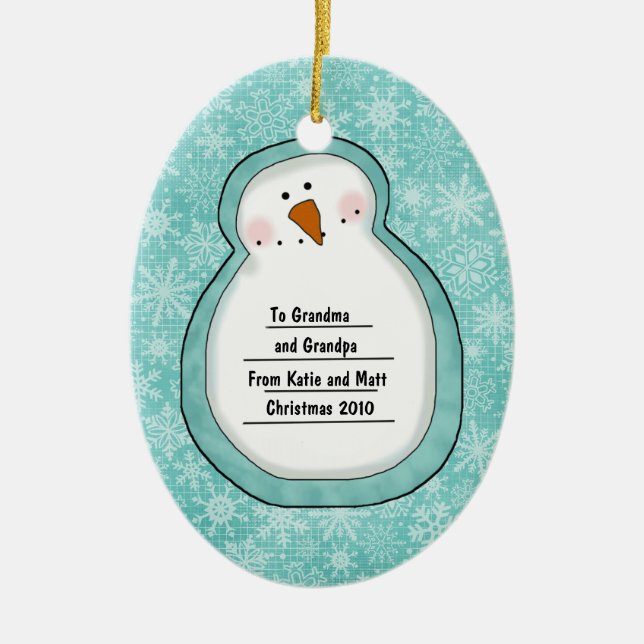 Christmas Photo Snowman Custom Photo Ceramic Ornament (Front)